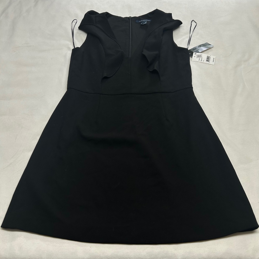 French Connection Black Ruffle V-Neck Sleeveless A-Line Mini Dress 12 NWT